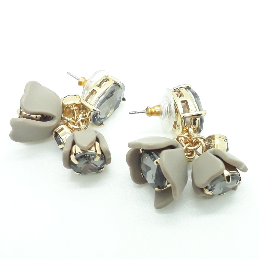 Grayish Blue Crystals Gold Drop Earrings